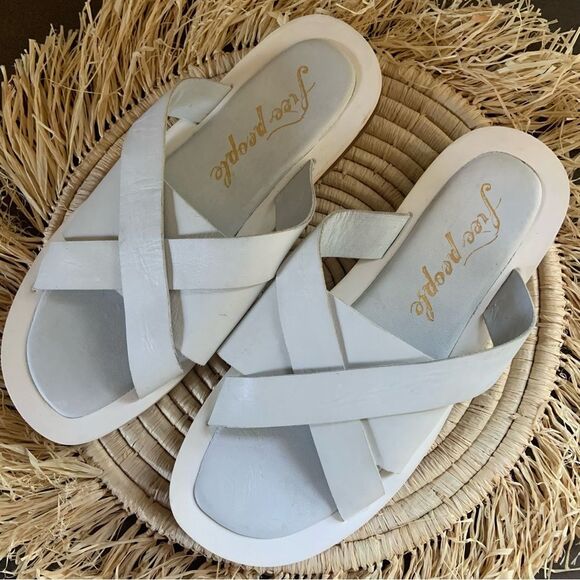 FREE PEOPLE Women’s Del Mar Leather Open Toe Slide Sandals White 40 / 9.5 - Picture 1 of 16